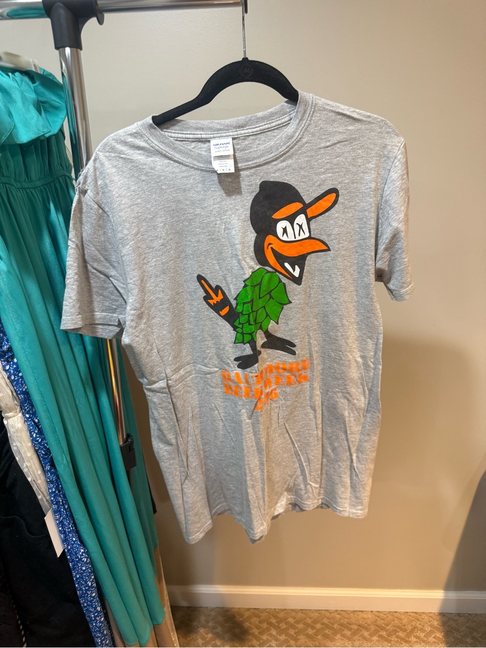 Gray Graphic Short Sleeve Tee with Orange & Green Duck - Baltimore Beer Week
